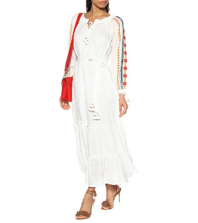 Shop Tory Burch Embroidered Linen Dress In White