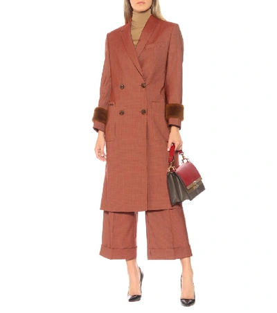 Shop Fendi Shearling-trimmed Wool-blend Coat In Orange