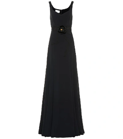 Shop Gucci Floral-embellished Jersey Gown In Black