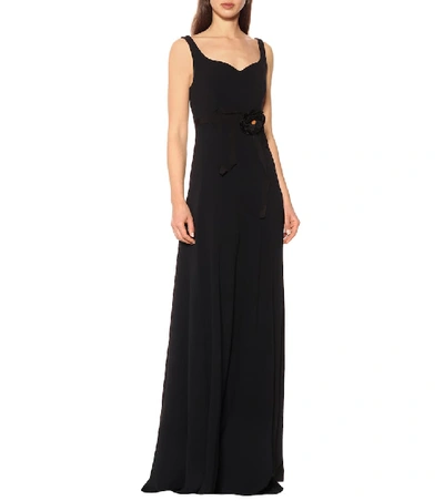 Shop Gucci Floral-embellished Jersey Gown In Black