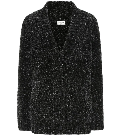 Shop Saint Laurent Lurex® Knit Cardigan In Black