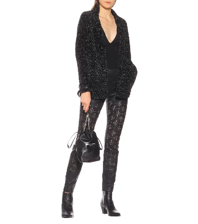 Saint Laurent Metallic Flecked Chenille Cardigan In Black