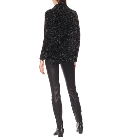 Saint Laurent Metallic Flecked Chenille Cardigan In Black