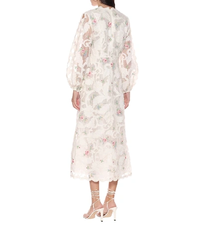 Shop Zimmermann Zinnia Silk-blend Midi Dress In White