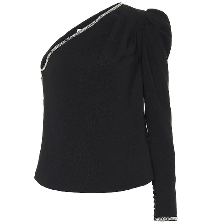 Shop Self-portrait One-shoulder Beaded Crêpe Top In Black