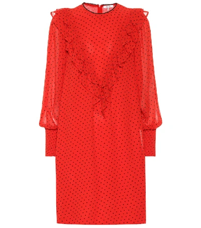 Shop Ganni Polka-dot Georgette Dress In Red