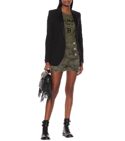 Shop Balmain Camo Stretch-cotton Twill Shorts In Green