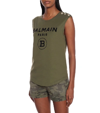 Shop Balmain Camo Stretch-cotton Twill Shorts In Green