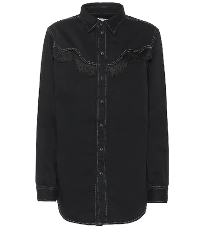 Shop Ganni Denim Shirt In Black