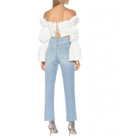 Shop Magda Butrym Cropped High-rise Flared Jeans In Blue