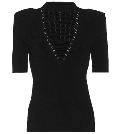 Shop Balmain Ribbed-knit Top In Black