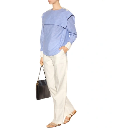 Shop Chloé Cotton Chambray Top In Blue