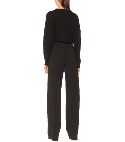 Shop Red Valentino High-rise Wide-leg Wool-blend Pants In Black