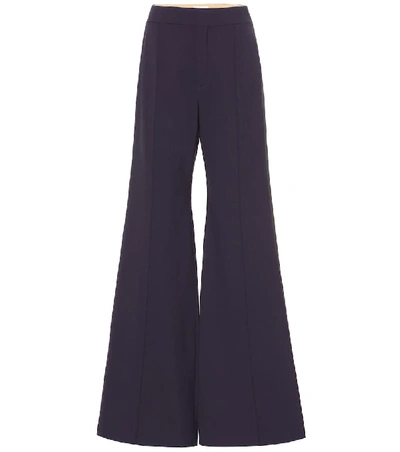Shop Chloé Stretch-wool High-rise Flared Pants In Blue