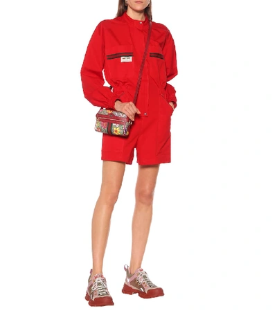 Shop Gucci Cotton Twill Playsuit In Red