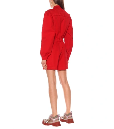 Shop Gucci Cotton Twill Playsuit In Red