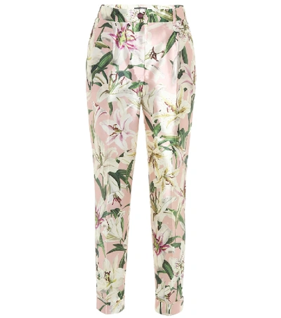 Shop Dolce & Gabbana Mid-rise Cropped Floral Satin Pants In Pink
