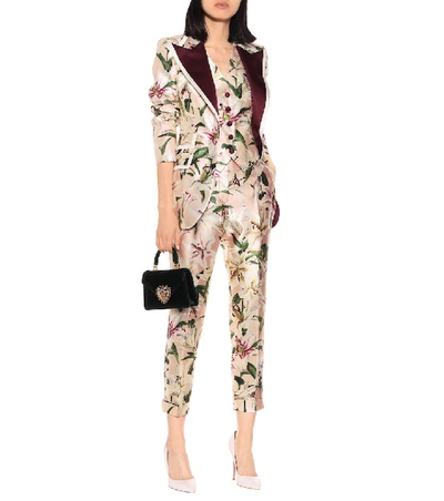 Shop Dolce & Gabbana Mid-rise Cropped Floral Satin Pants In Pink