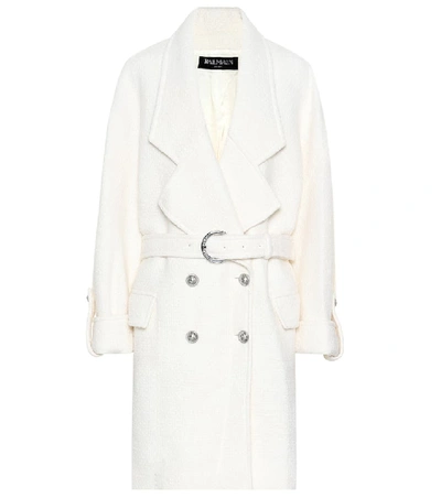 Shop Balmain Wool-blend Coat In White