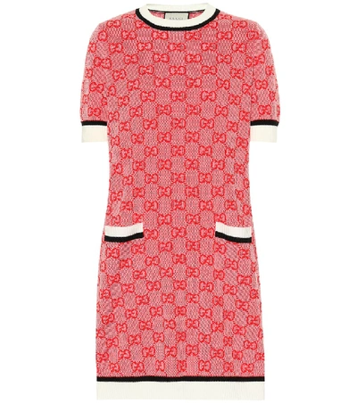 Shop Gucci Gg Wool And Cotton Knit Dress In Red