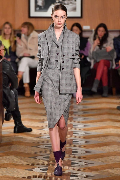 Shop Altuzarra Neil Plaid Wool-blend Blazer In Grey