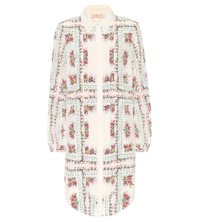 Shop Tory Burch Cora Floral Silk Mini Shirt Dress In White