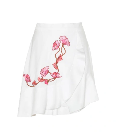 Shop Carven Embroidered Cotton Skirt In White