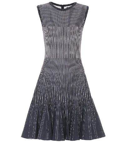 Shop Oscar De La Renta Striped Stretch-knit Minidress In Blue