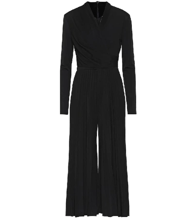 Shop Max Mara Vieste Pleated Jersey Jumpsuit In Black