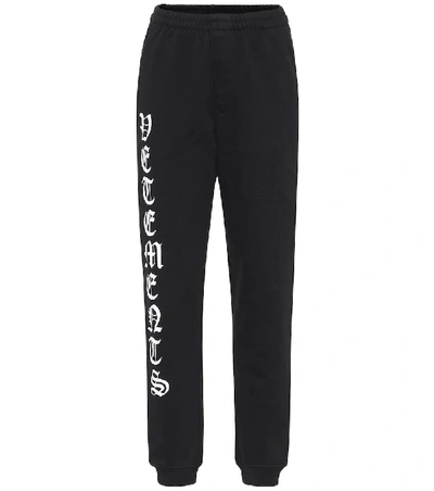Shop Vetements Logo Cotton-jersey Sweatpants In Black