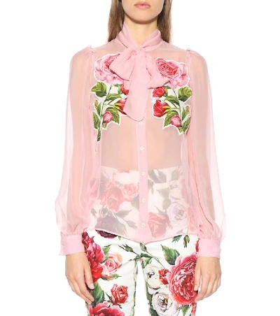 Shop Dolce & Gabbana Floral Silk Chiffon Shirt In Pink