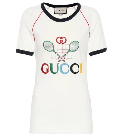 Shop Gucci Embroidered Cotton-jersey T-shirt In White