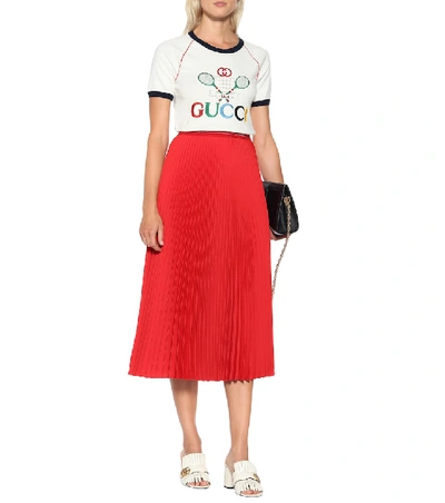 Shop Gucci Embroidered Cotton-jersey T-shirt In White