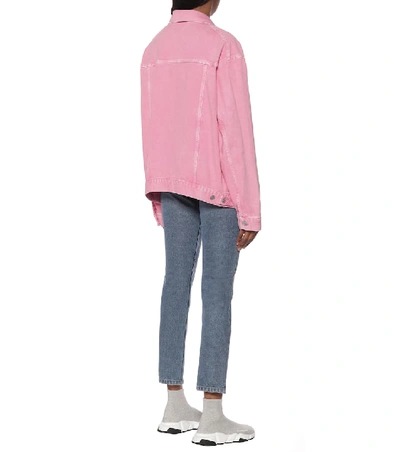 Shop Balenciaga Logo Denim Jacket In Pink
