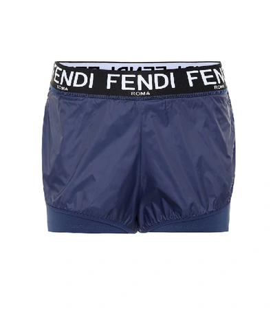 Shop Fendi Logo Shorts In Blue
