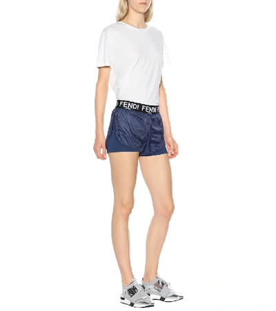 Shop Fendi Logo Shorts In Blue