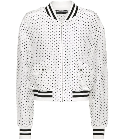 Shop Dolce & Gabbana Polka-dotted Silk Bomber Jacket In White