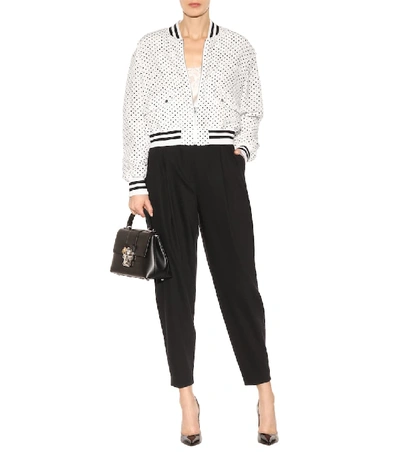 Shop Dolce & Gabbana Polka-dotted Silk Bomber Jacket In White