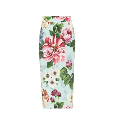 Shop Dolce & Gabbana Floral Pencil Skirt In Blue