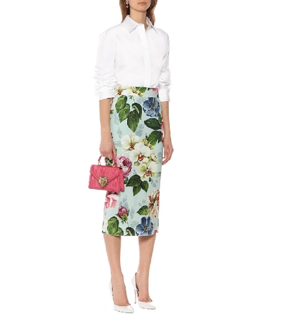 Shop Dolce & Gabbana Floral Pencil Skirt In Blue