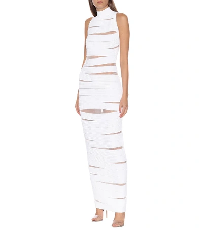Shop Balmain Open-knit Maxi Dress In White