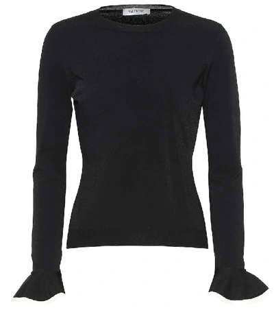 Shop Valentino Ruffle-trimmed Sweater In Black