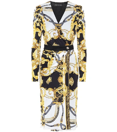 Shop Versace Printed Jersey Midi Dress In Yellow