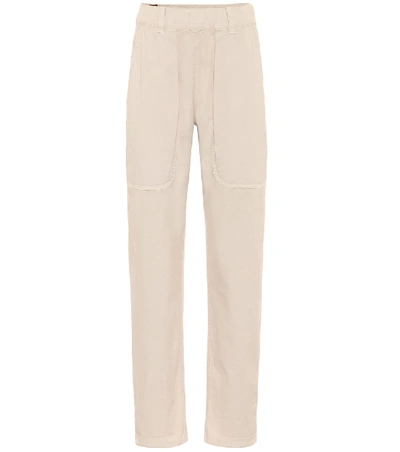 Shop Brunello Cucinelli High-rise Cotton Skinny Pants In Beige