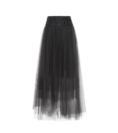 Shop Brunello Cucinelli Embellished Tulle Maxi Skirt In Black