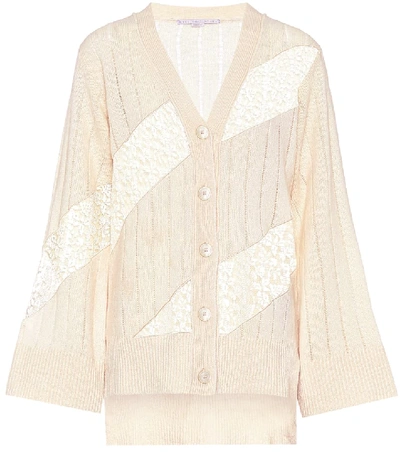 Shop Stella Mccartney Lace-trimmed Cashmere Cardigan In White