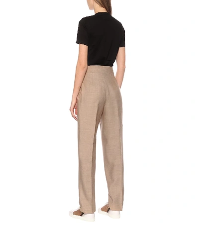 Shop Burberry High-rise Wool-blend Carrot Pants In Beige