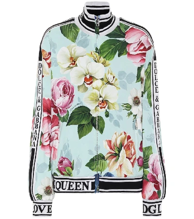 Shop Dolce & Gabbana Floral Stretch-cady Track Jacket In Blue