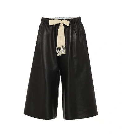 Shop Loewe Wide-leg Leather Shorts In Black