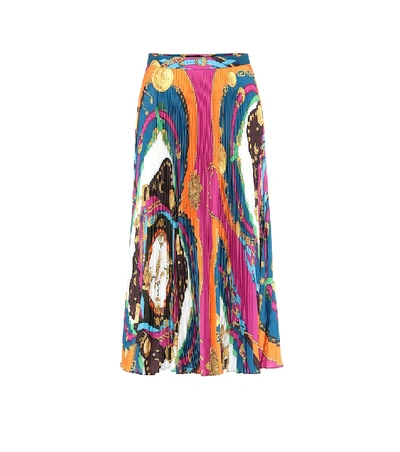 Shop Versace Pleated Maxi Skirt In Multicoloured